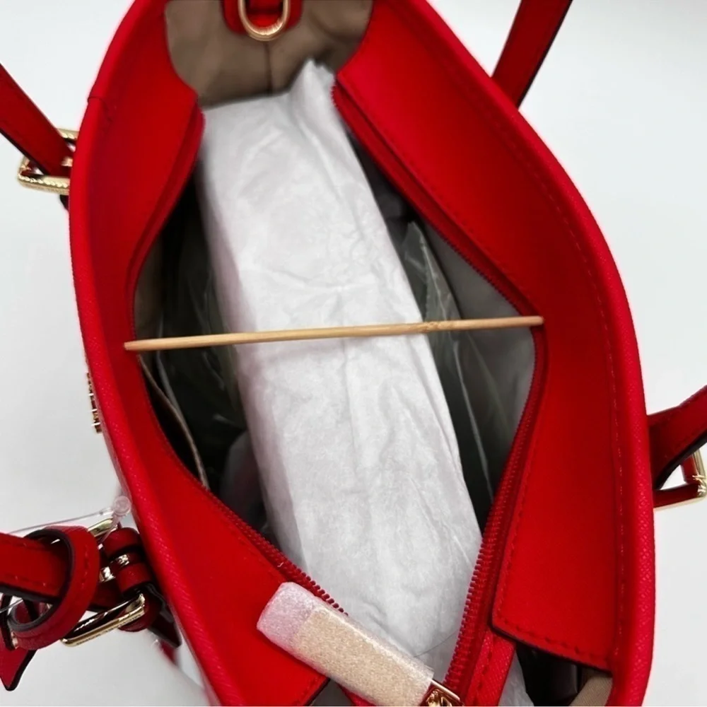 Michael Kors Jet Set Travel Extra-Small Top Zip Tote Bag Red/Gold - Picture 8 of 10